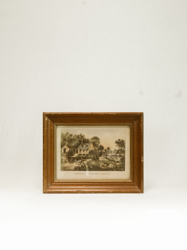 antique wood picture frame against white background